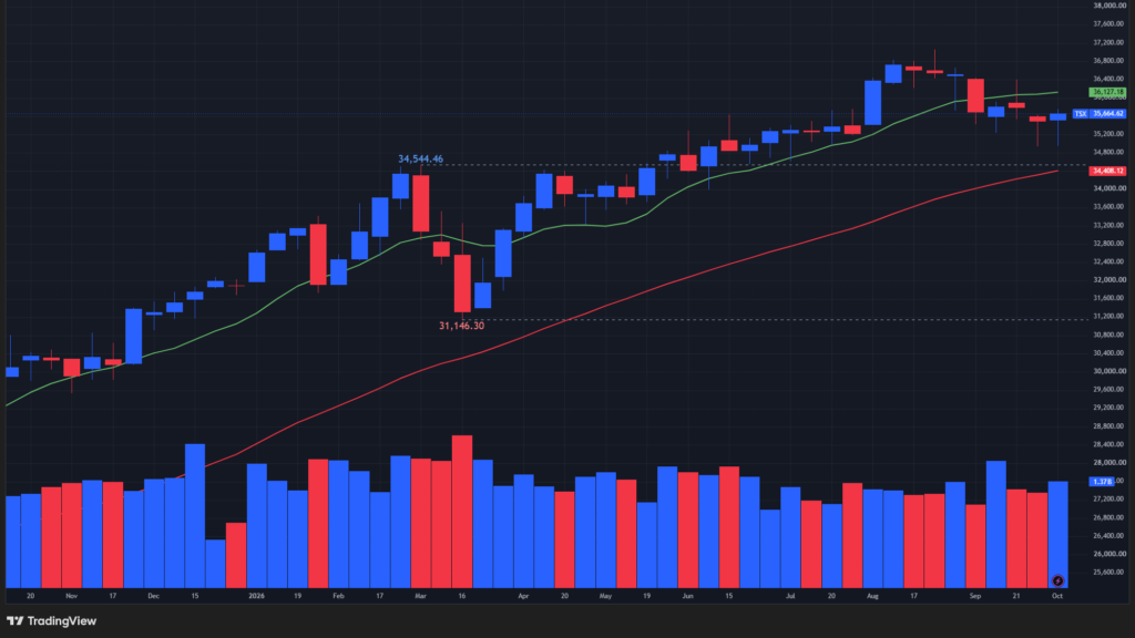 【TSX総合指数の週足チャート】