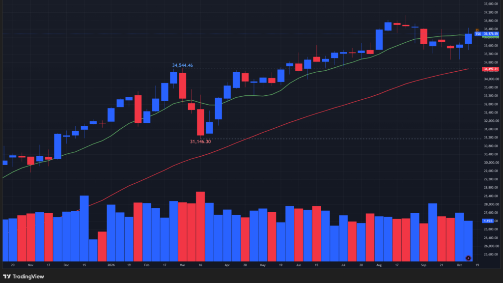 【TSX総合指数の週足チャート】